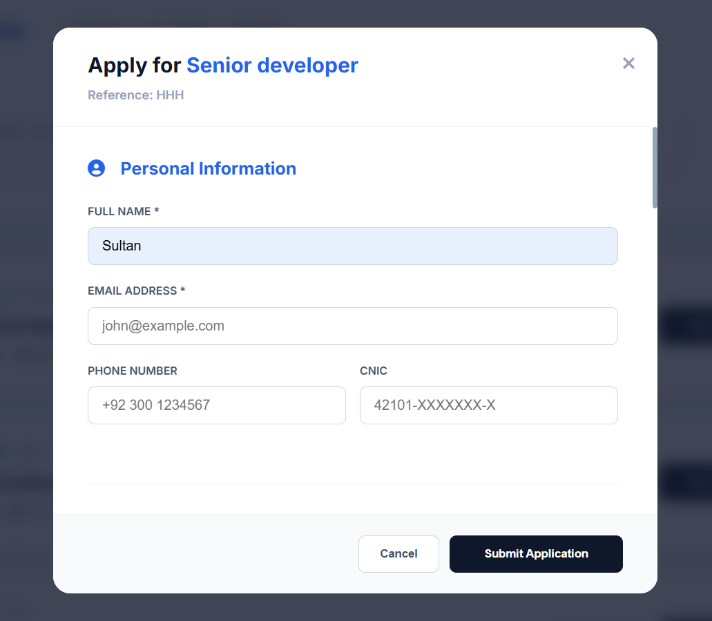 Structured Application Form